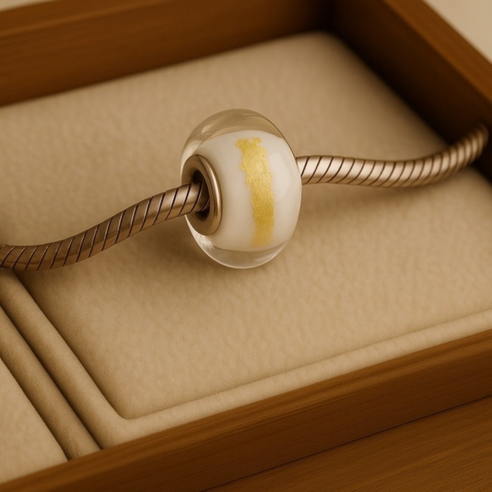 Trollbeads White Gold Crown Chakra Charm Bead .925 EUC #213